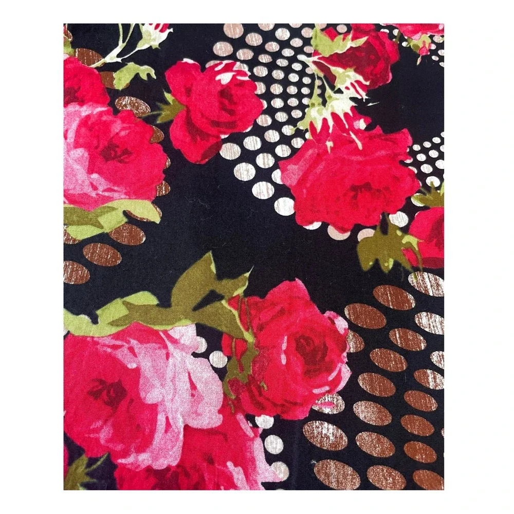 Quilting Cotton Fabric 84x44 Black Red Floral Metallic Polka Dot - Picture 1 of 4